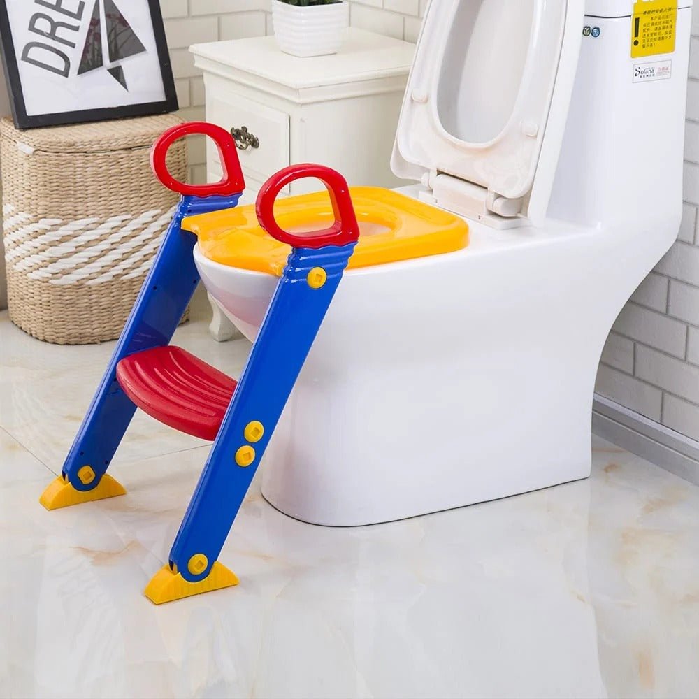 Children Toilet Ladder with foldable potty training seat, non-slip steps, and safety handles for safe and independent toddler toilet training.