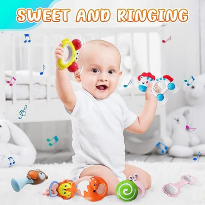 Infant rattle toy set with different shapes and textures