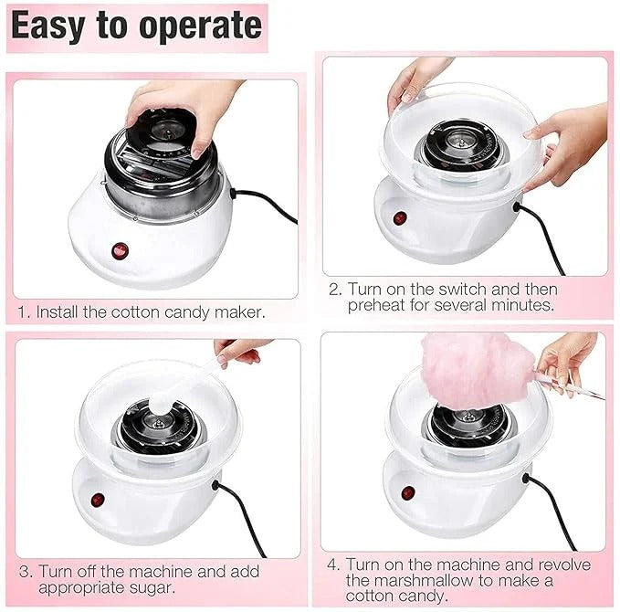Mini cotton candy maker creating fluffy homemade candy floss