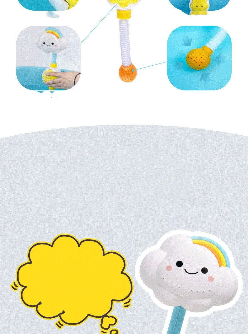 Manual Rainbow Cloud Spray Shower Baby Bath Toy for infants and toddlers with colorful water spray for fun bath time play.