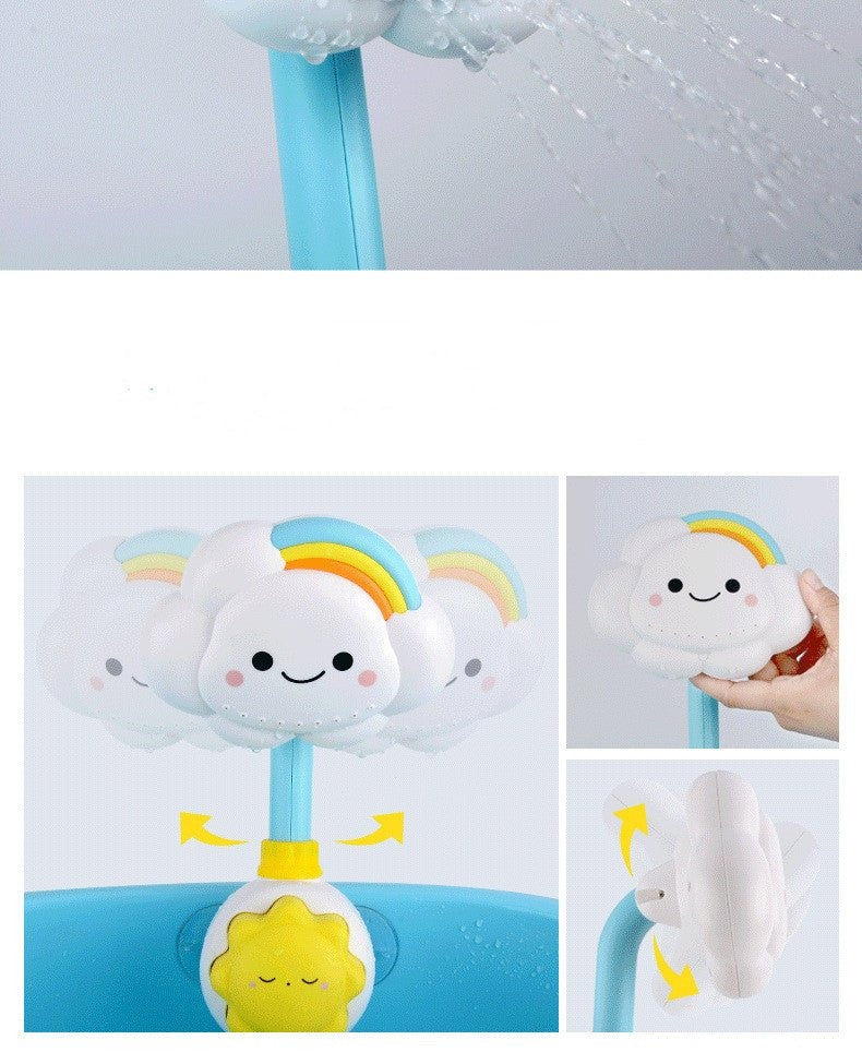 Manual Rainbow Cloud Spray Shower Baby Bath Toy for infants and toddlers with colorful water spray for fun bath time play.