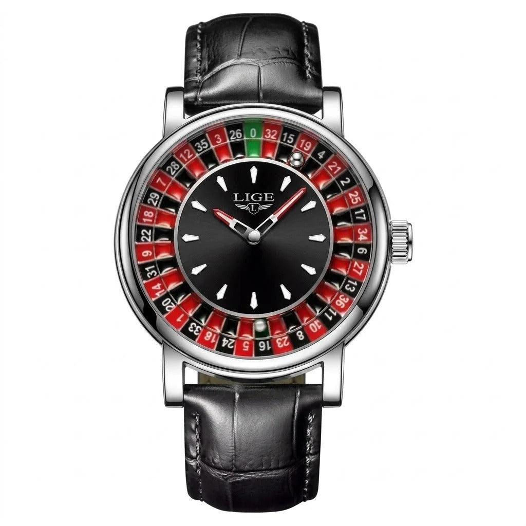 Close-up of LIGE Roulette Dial Watch dial and premium finish