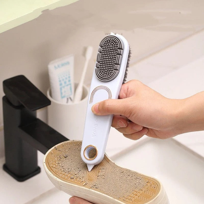 Double-sided anti-slip shoe cleaning brush with durable bristles for cleaning sneakers, boots, leather, and canvas shoes.
