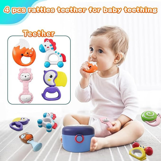 8 Pieces Baby Rattles Set with colorful sensory toys