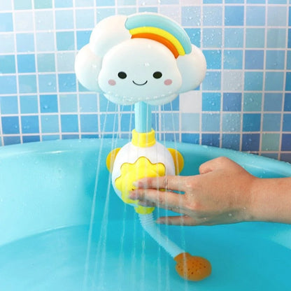Manual Rainbow Cloud Spray Shower Baby Bath Toy for infants and toddlers with colorful water spray for fun bath time play.