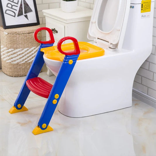 Children Toilet Ladder with foldable potty training seat, non-slip steps, and safety handles for safe and independent toddler toilet training.