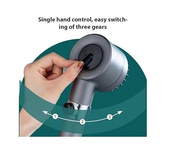 Chrome handheld shower head with three spray functions