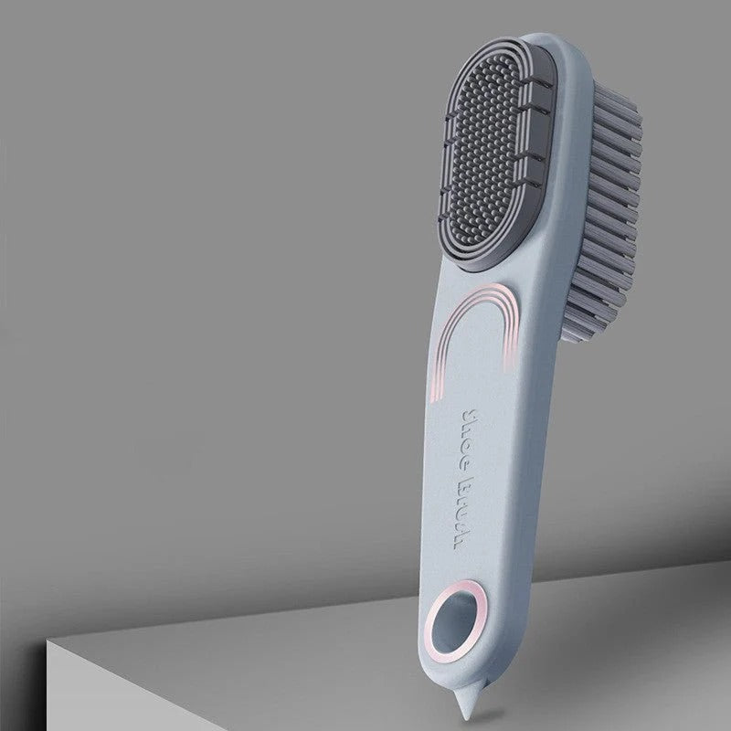 Double-sided anti-slip shoe cleaning brush with durable bristles for cleaning sneakers, boots, leather, and canvas shoes.
