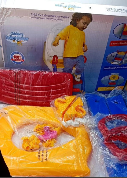 Children Toilet Ladder with foldable potty training seat, non-slip steps, and safety handles for safe and independent toddler toilet training.