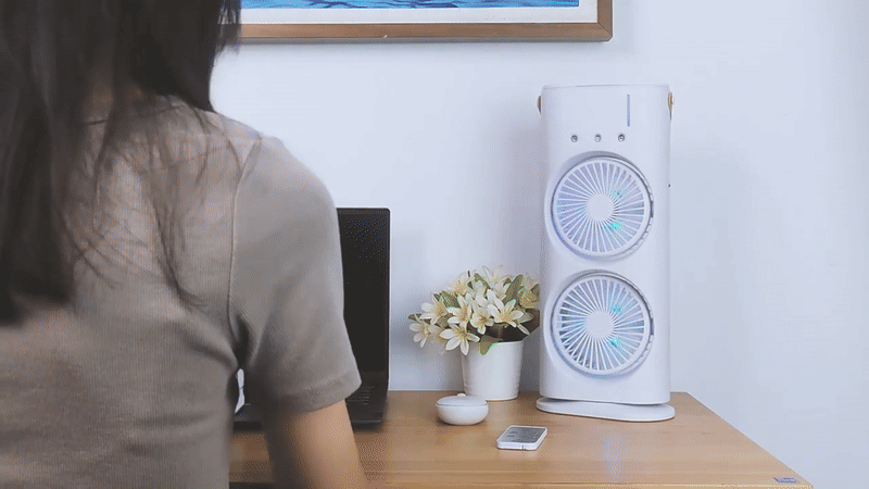 Personal cooling fan with fine mist spray feature