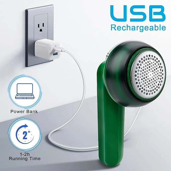 USB rechargeable fabric shaver removing lint from sweater